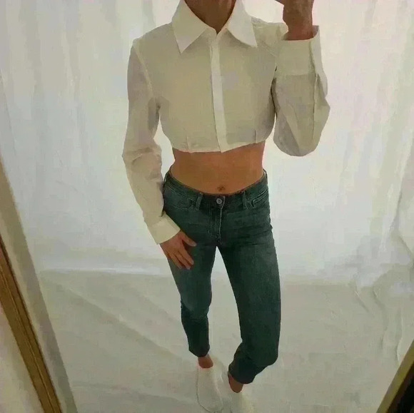 Fred Segal Atoir Cropped White Button Down Collared Long Sleeve Shirt Cotton - Picture 9 of 9